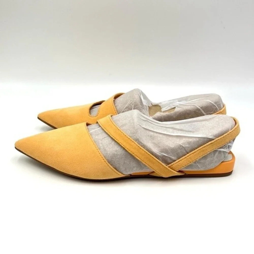 Franco Sarto Size 5.5 Canary Melon Orange Suede Leather Point Toe‎ Flats Shoes